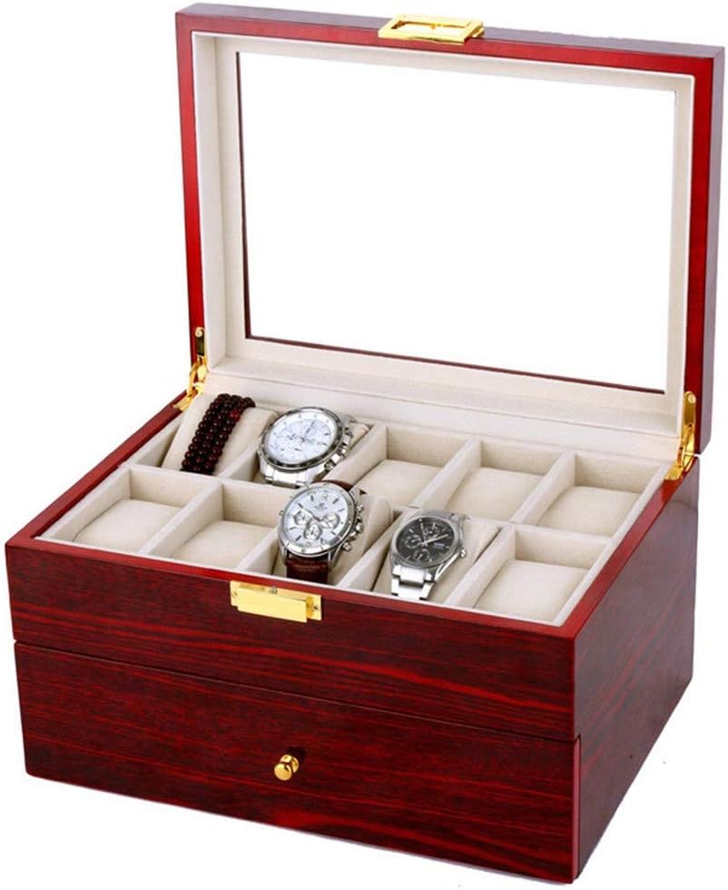 LARRY SHELL Uhrenbox aus Holz, 20 Fächer aus Kirschholz, Uhrenvitrine