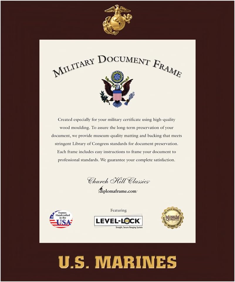 United States Marine Corps 8.5" w x 11" h Certificate Frame - Fits - Vertical 8.5''X11- Spectrum Wall Certificate Frame - Cherry Moulding with Matting - Officially Licensed