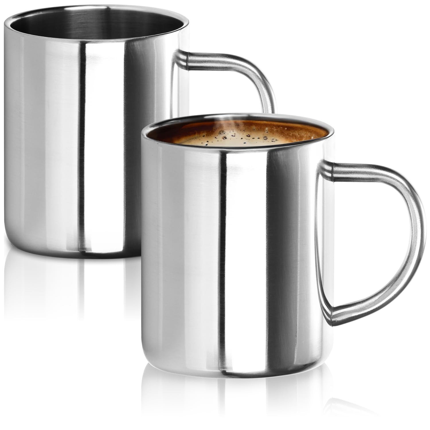 Robin Goods® 2X Stainless Steel Thermo Mug Set - 350 ml per Coffee Mug - Thermo Drinking Mug Made of high Quality Stainless Steel - Break-Proof Coffee Pot (02 Pieces - Shiny)