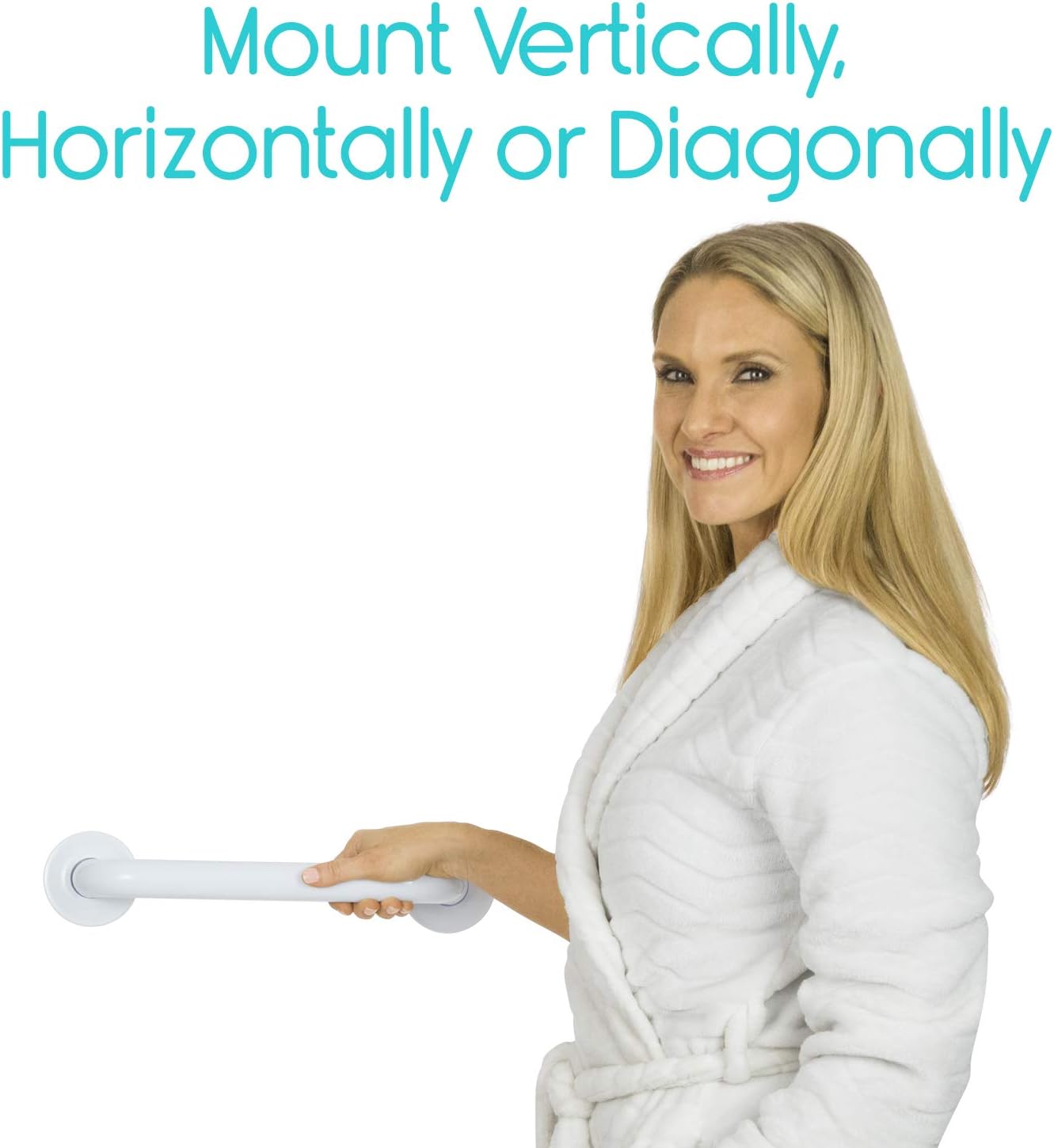 Vive Metal Grab Bar - Balance Handrail Shower Assist - Bathroom and Bathtub Mounted Safety Hand Support Rail - Stainless Steel Wall Mount for Handicap, Bath Handle, Elderly, Disabled, Injury (12 Inch): Health & Personal Care