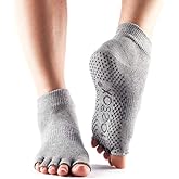ToeSox Women's Grip Half Toe Ankle Socks, Medium, Heather Grey