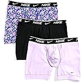 Nike Men's Dri-FIT Essential Cotton 3-pack Stretch Boxer Briefs, Violet Floral Logo/Lilac/Black, Small
