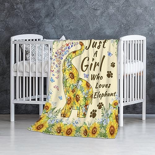 Just A Girl Who Loves Elephant Blanket Gifts for Women Adult Swaddle Friend Super Soft Warm Fuzzy Cozy Lightweight Throw Blankets for Home Bed Couch Sofa 40