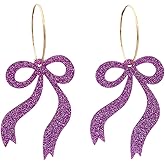 Colorful Resin Sequin Bow Dangle Drop Earrings Bohemian Sparkly Acrylic Bowknot Hoop Earrings for Women Spring Summer Wedding Party Dress Jewelry Gifts