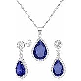 REASAYLL Jewelry Sets For Women 925 Sterling Silver Post Teardrop Dangle Stud Earrings Necklace Set Crystal Rhinestone Wedding Prom Costume Jewelry for Women