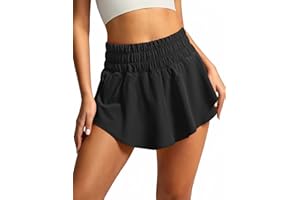 SANTINY Flowy Athletic Shorts for Women High Waisted Running Workout Shorts Ruffle Tennis Skirt Shorts Zip Pocket