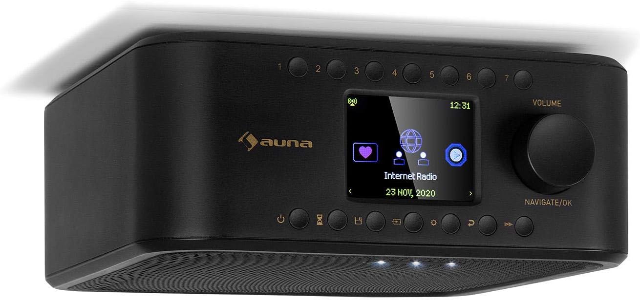auna Sound Maître - Küchenradio, Internet/DAB+/FM Unterbauradio, Bluetooth-Funktion, TFT-Farbdisplay, Stereo-Lautsprecher, 2 x 1 Watt RMS, AUX-Eingang, LED-Licht, Küchentimer, schwarz