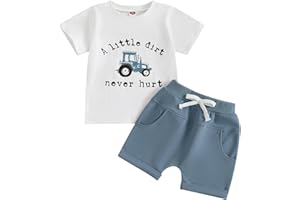 Toddler Baby Boy Summer Outfit Tractor Car Letter Print Short Sleeve Pockets Top Shorts 0-5T Kid Infant Farm Clothes