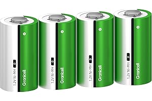 Granicell 4 Pack 10000mAh Rechargeable D Batteries, 1300 Cycles NiMH D Cell Batteries, Pre-Charged with Solar, Low Self-Discharge, Safe for Flashlights, Toys, Clocks, Emergency Devices