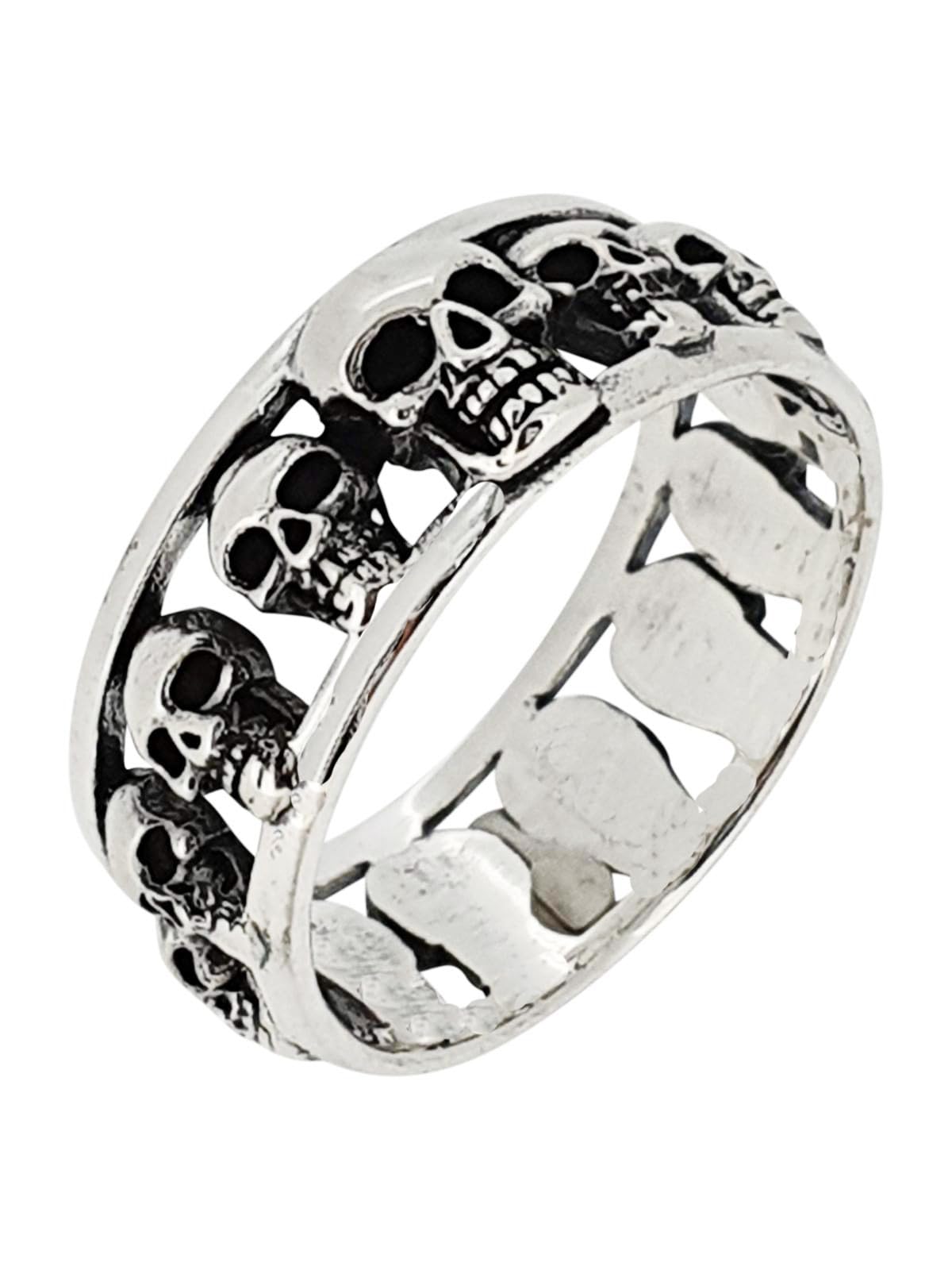 Treasure Bay 8mm Sterling Silver Skulls Ring (T)