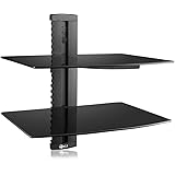 WALI Floating Shelf with Strengthened Tempered Glass for DVD Players/Cable Boxes/Games Consoles/TV Accessories, 2 Shelf, Black