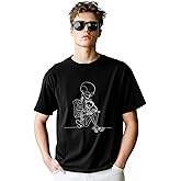 Men's T-Shirt Skeleton Hug Cat Graphic Tees Cotton Short-Sleeve Casual Tops