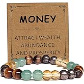 Adjustable Crystal Money Bracelets for Women Aventurine & Tiger-Eye Stone Beaded Bracelet Wealth Attraction Feng Shui Good Luck Elastic Bracelets Natural Healing Protection Jade Spiritual Jewelry