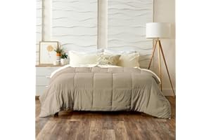 Cosy House Collection Luxury Down Alternative Comforter - Blend of Rayon Derived from Bamboo - Bedroom Essentials - All Season Use - Box Stitch Construction & Duvet Loops (Full/Queen, Tan)