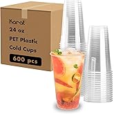 Karat [600 ct] 24oz Plastic Cups, Clear Disposable Cold Cup for Iced Coffee, Smoothies, and More, 98mm (C-KC24)