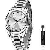 Taxau Mens Silver Watch Luxury Minimalist Dress Watch Classic Waterproof Watches for Men Analog Quartz Stainless Steel Men's Wrist Watches with Date Luminous Relojes para Hombres