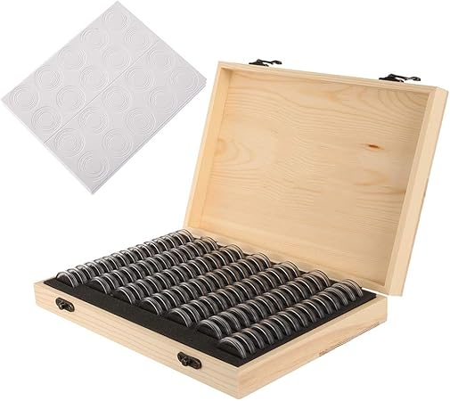 100 Grids Coin Collection Box Wooden Coins Storage Case Commemorative ...