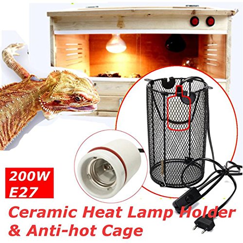Reptile Heating Lamp Holder Ceramic Light E27 Clamp Reflector Cylinder Black Tortoise Terrariums Amphibian Snake Chicken Brooder