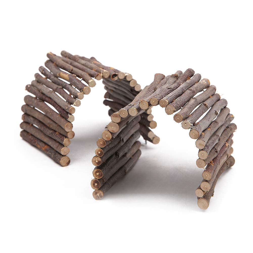 Wudong 2 Pcs Wooden Ladder Chew Bridge Hiding House Fence Flexible Climbing Stair for Hamster Reptile Lizard Tortoise Hedgehog Small Animal Chew Toy