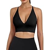 Womens Sports Bras Deep V Neck Wireless Padded Bra Adjustable Criss Cross Low Support Yoga Sexy Bras