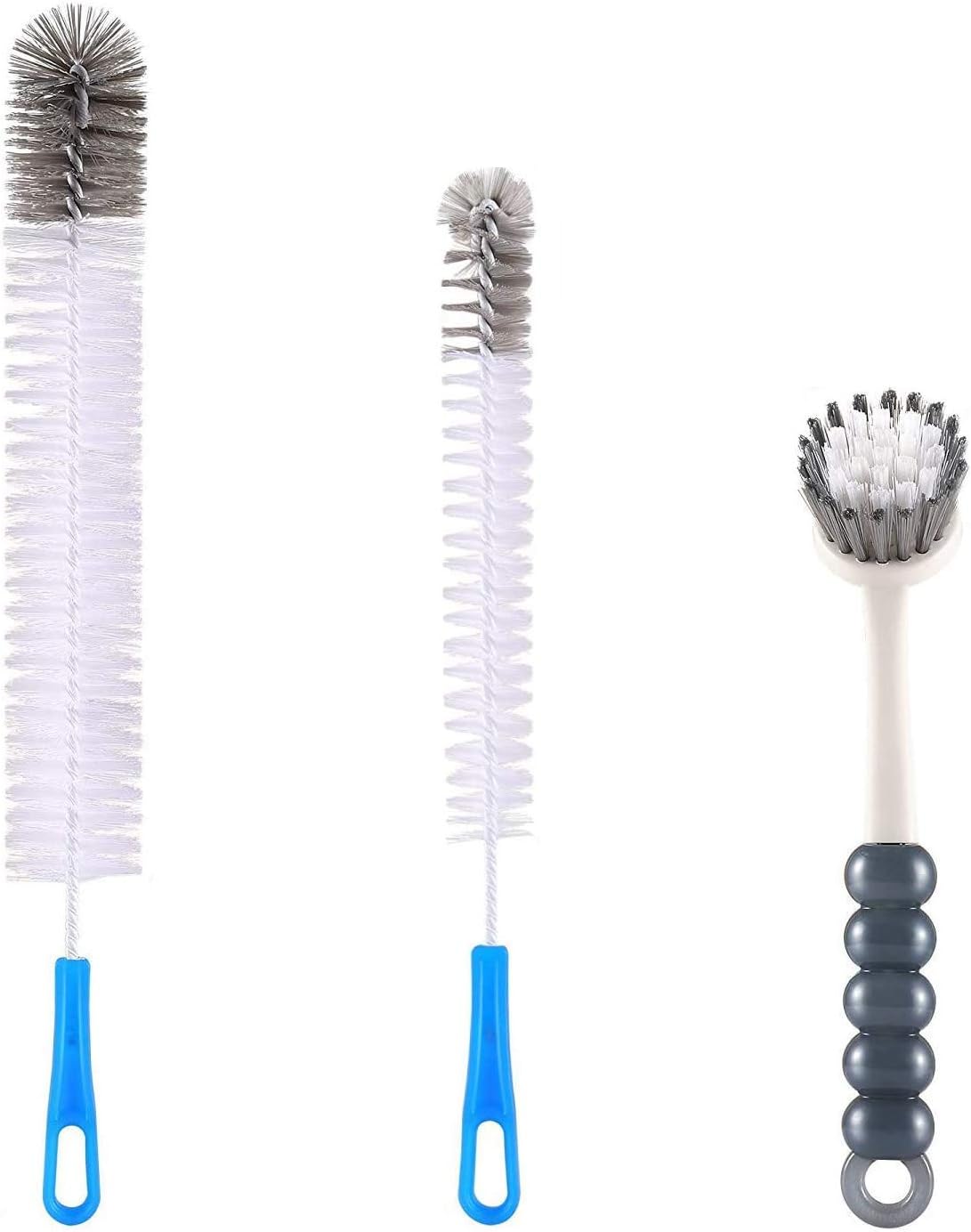 Yoassi 3Pcs Food Grade Multipurpose Cleaning Brush Set,Lab Cleaning Brushes,Includes Comfortable Grips Dish Brush with Scraper Tip|Bottle Brush|Kitchen Sink Brush, Stiff Nylon Bristles Kit