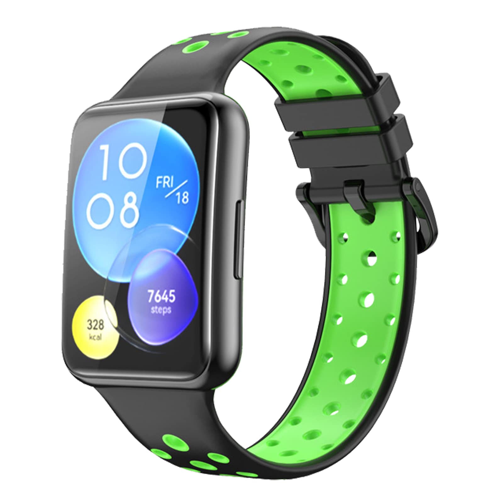 Miimall Silicone Strap Compatible with Huawei Watch Fit2, Two-color Sport Band Breathable Ultra-light Waterproof Durable Adjustable Replacement Wristband for Huawei Watch Fit 2-Black/Fluorescent Green