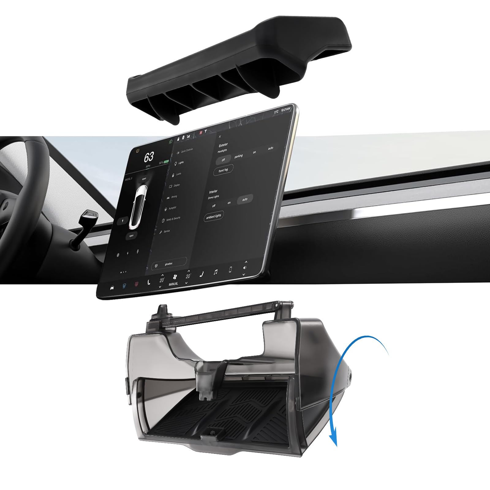 Photo 1 of Yekavo Hidden Under Screen Storage for Tesla Model 3 Highland with Behind Screen Storage Organizer Tray,Center Console Organizer Tray with Anti-Slip Pad,Upgrade Damping Slides and Press Switch Design