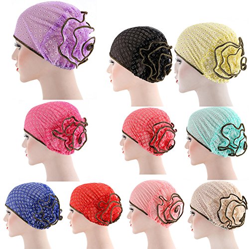 TOOPOOT Muslim Women's Cap Silk Yarn Turban Cancer Chemo Hats Loss Head Scarf Wrap Cap (Green) - Thumbnail 3