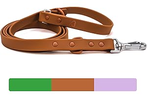 Waterproof Dog Leash | BearBone Double Ended Dog Leash | PVC Rubber Dog Leash with Dual Clip for Versatility | Brown Dog Leash for Medium Dogs and Large Dogs (Brown, Medium)