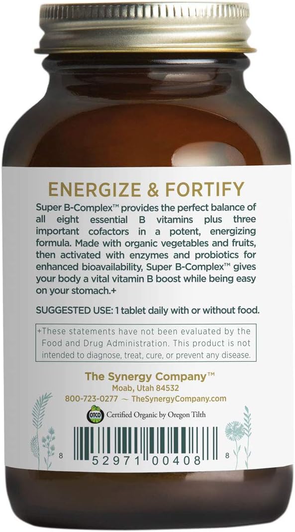 Pure Synergy Super B-Complex (60 Tablets) B Vitamin Made w/ Organic Fruits & Veggies: Health & Personal Care