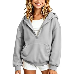 Moonker Teen Girls Zip Up Hoodie Fall Fleece Long Sleeve Sweatshirt Trendy Preppy Cute Oversized Outfits for Children School