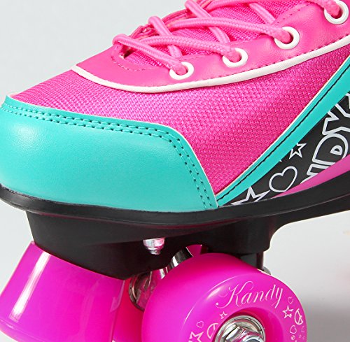 Kandy-Luscious Kid's Roller Skates - Comfortable Children's Skates with Fun Colors & Designs (Sassy Pink and Turquoise) (Size 3)