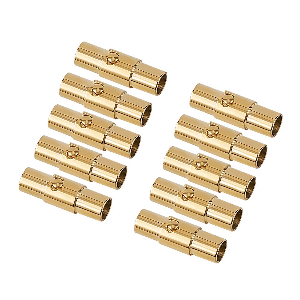 UNICRAFTALE 10 Sets Golden Column Stainless Steel Magnetic Lock Clasps Magnet Screw Buckle Tube Leather Cord End Caps with Locking Mechanism for Bracelet Jewelry Making 18x6.5mm Hole 4mm