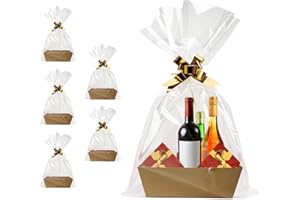 FUNSKY Basket For Gifts Empty, 5 PCS Sturdy Diy Bulk Gift Basket Kraft Market Tray Cardboard Basket With Handles, Gift Basket Kit Supplies Wrap To Fill For Holiday Birthday Christmas Valentines Thanksgiving