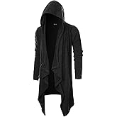 GIVON Mens Hooded Cardigan Ruffle Shawl Collar Drape Cape Overcoat with Pockets & Oversized Hood