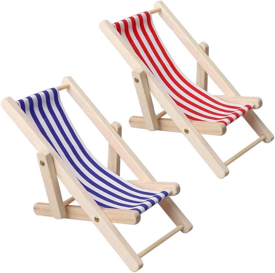 pengxiaomei 2 pcs Mini Beach Chair, Mini Wooden Chair Beach Chair Model Mini Foldable Beach