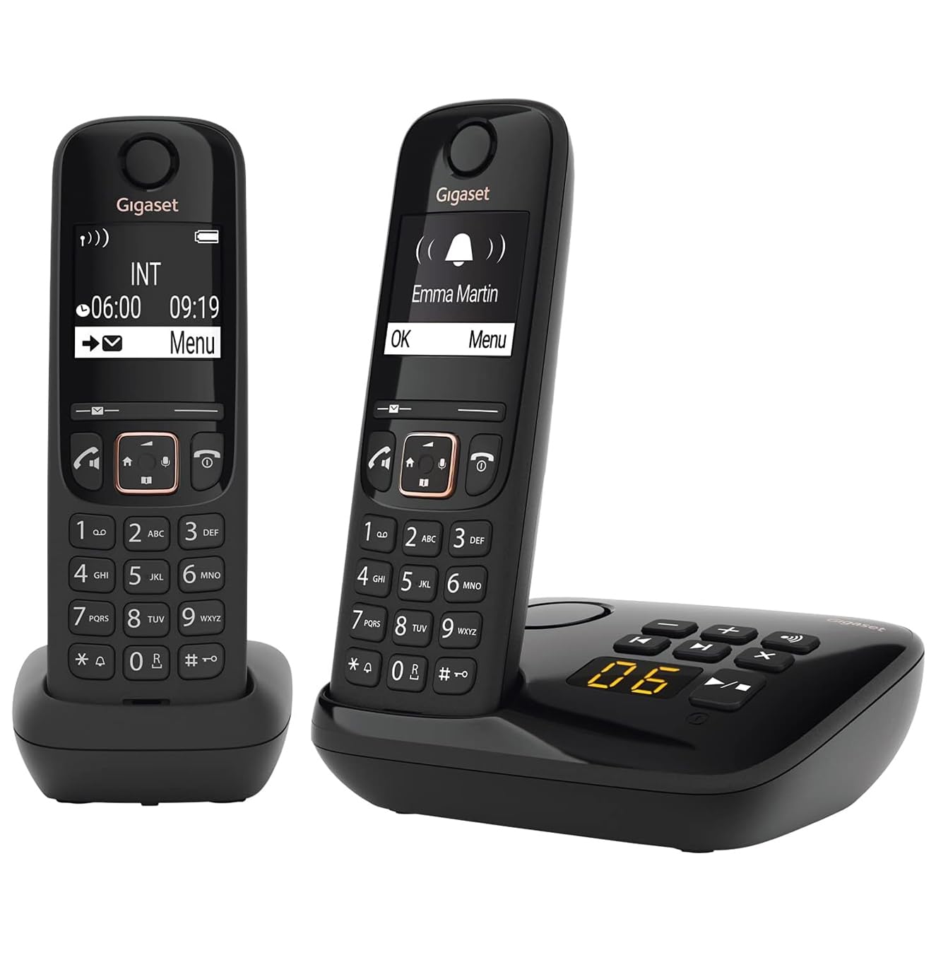 Gigaset A694 AM DUO - Two Cordless DECT Telephones with an Answering Machine - Large Phonebook - Intuitive Use, Black [UK Version]