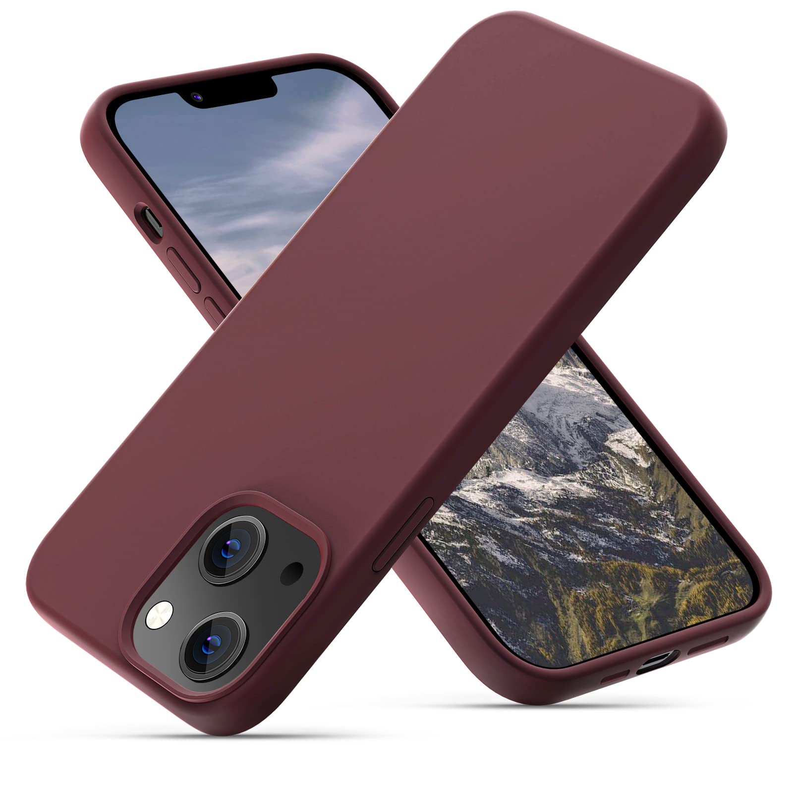 OIIAEE Silicone Case Designed for iPhone 13 Case, Ultra Slim Shockproof Protective Liquid Silicone Phone Case with Soft Anti-Scratch Microfiber Lining, 6.1 inch.Plum