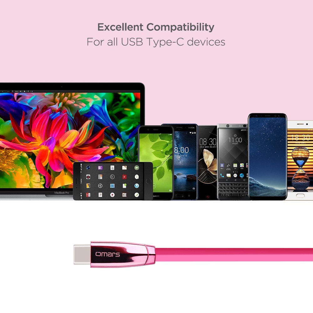 OMARS Câble USB C vers USB A 2.0 1.2m Câble Plat Connecteur d’Aluminium pour MacBook Huawei Honor 8/Mate 9/P10 Nubia Z11 ZTE Axon 7 Xiaomi Mi Mix Samsung Galaxy C7 Pro Nexus 5X/6P OnePlus 3