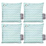 Bamboo Charcoal Air Purifying Bags (4 Pack), 200g Activated Charcoal Odor Eliminator Pack in Chevron Green Design, Small Air Purifier Bags, Active Charcoal Air Freshener & Moisture Absorber Packets