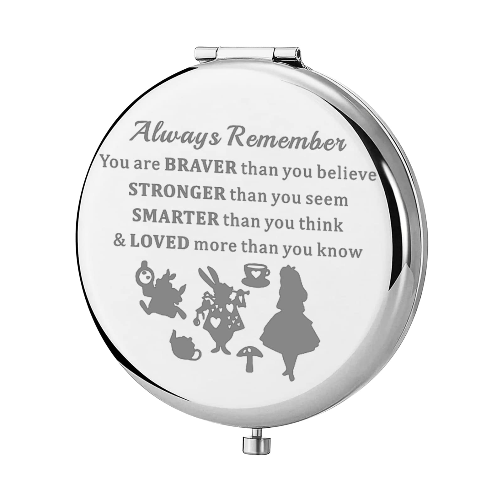 KEYCHIN Alice Fairy Tales Pocket Mirror - Always Remember You are Braver, Stronger, Smarter Than You Think - Compact Makeup for Women, Girls, Teenagers