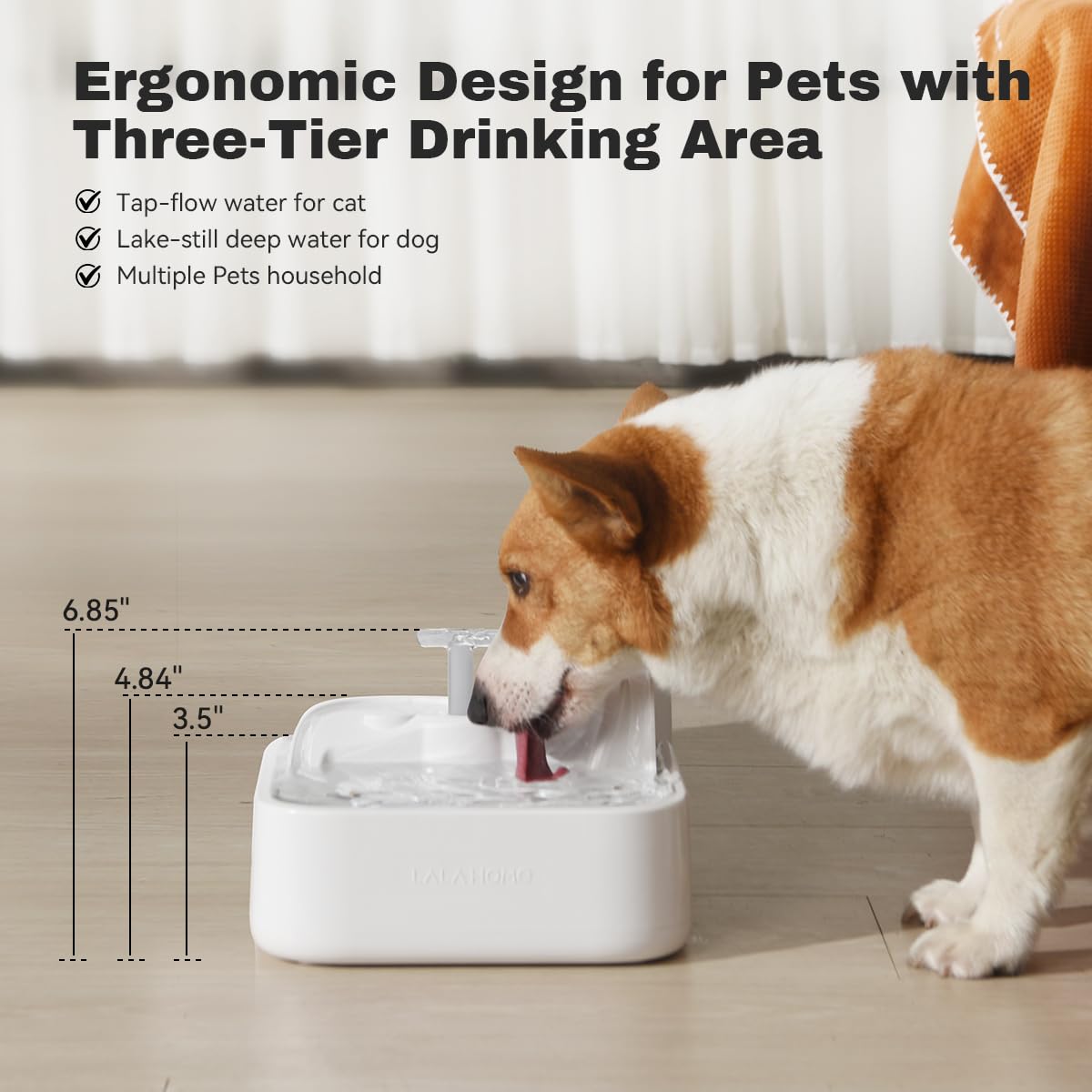 LALAHOME Cat Water Fountain Automatic, 2L/67oz, Dog Water Dispenser for Drinking, Healthy Pet Water Bowel 3-Stage RealFountain with Isolating Pumps, Quiet, Ultrafiltration, BPA-Free Easy Cleaning