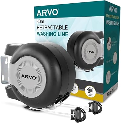 ARVO Wall Mounted Double Retractable Washing Line 30m Indoor Outdoor