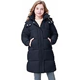 Wiepux Girls Winter Down Coat Warm Long Puffer Jacket with Hood 6-13Years Over-the-Knee Parka Windproof Outerwear