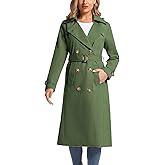 poonyfesh Women's Waterproof Long Trench Coat Double Breasted Length Classic Lapel Belt Coat With Removable Hood