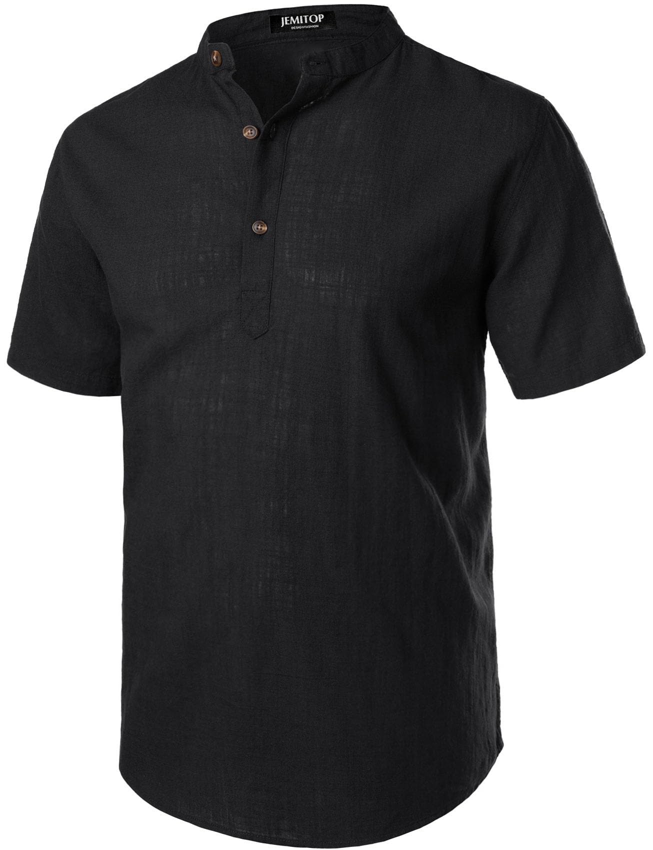JEMITOP Men's Summer Lightweight Cotton Linen Shirts Casual Short Sleeve Breathable Banded Collar Henley for Beach Vacation