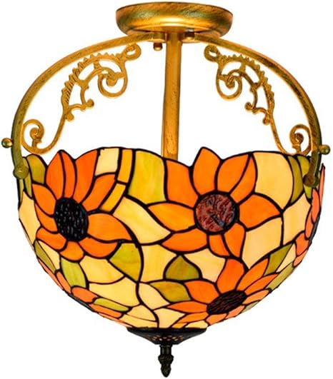 Vindeng Sun Flower Orange Glass Ceiling Light Semi Flush Mount
