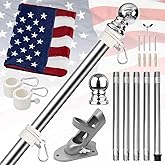 Ocean ice American Flag with Pole, 6FT Flag Pole Holder for Outside House with 3x5 American Flags, Flag Holder with 360° Anti-Tangle Ring, Flag Pole for Outside House