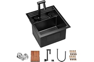 TORVA RV Kitchen Sink, 13 x 15 x 9 Inch Undermount Bar Sink Premium Stainless Steel Single Bowl Sink with Faucet,Cutting Board, Dark Grey