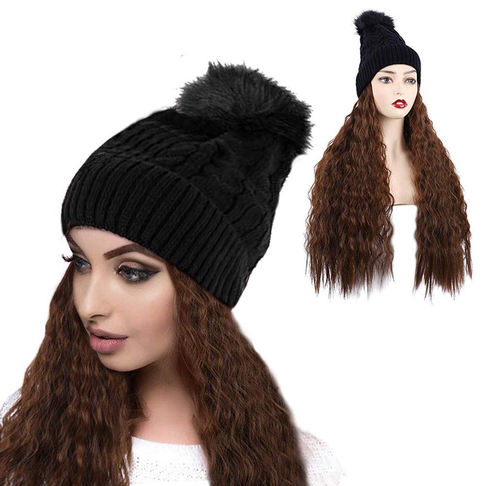 Wavy Hair Beanie Cap for Women Wig Hat 